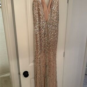 Mac Duggal Gold and Silver Sequin Maxi Dress